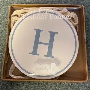 Mudpie Paper Birthday Banner in cream and light blue